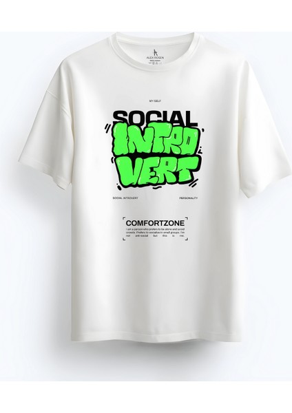 Oversize Bisiklet Yaka Baskılı Kısa Kollu Beyaz T-Shirt