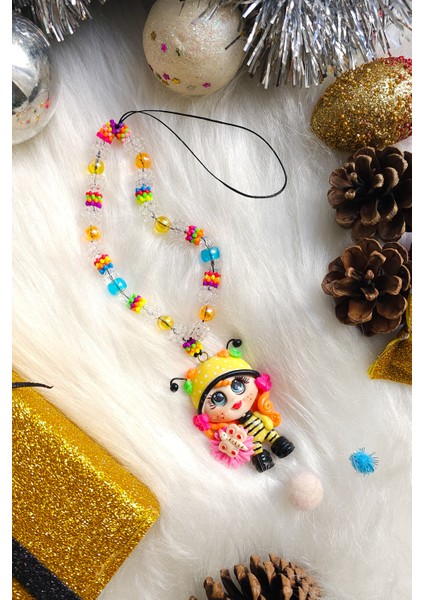 Fiyonka Handmade Creations Sevimli Arı Bebek Obje Charm Telefon Ipi, Boncuklu Telefon Aksesuarı