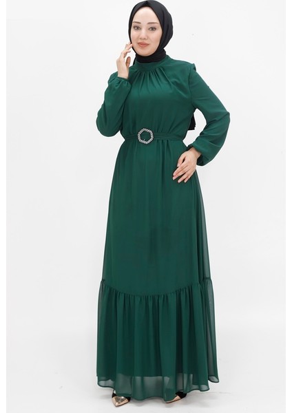 2419 Şifon Kumaş Balon Kol Tesettür Abiye