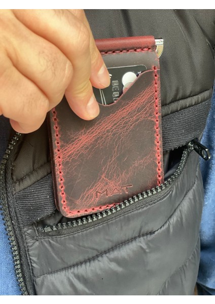 Deri Para Klipsli Cüzdan & Kartlık El Dikişli Slim Kartlık