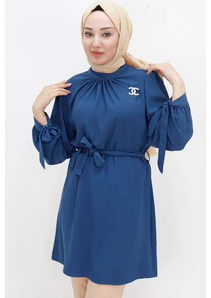 24003 Kristal Kumaş Broşlu Tesettür Tunik fiyatları