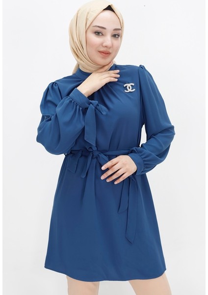 24003 Kristal Kumaş Broşlu Tesettür Tunik modelleri