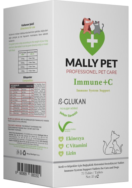 Kedi ve Köpekler Için Kemik ve Kas Güçlendirici Immune+C 75 Tablet