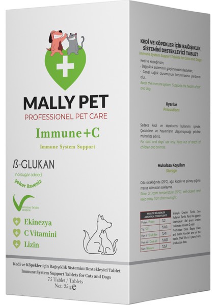 Kedi ve Köpekler Için Kemik ve Kas Güçlendirici Immune+C 75 Tablet