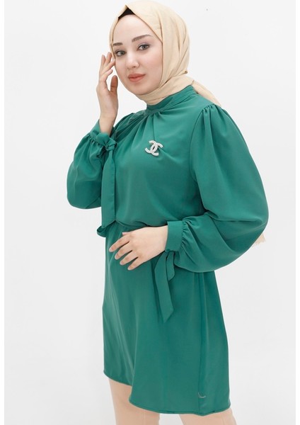 24003 Kristal Kumaş Broşlu Tesettür Tunik fiyatları