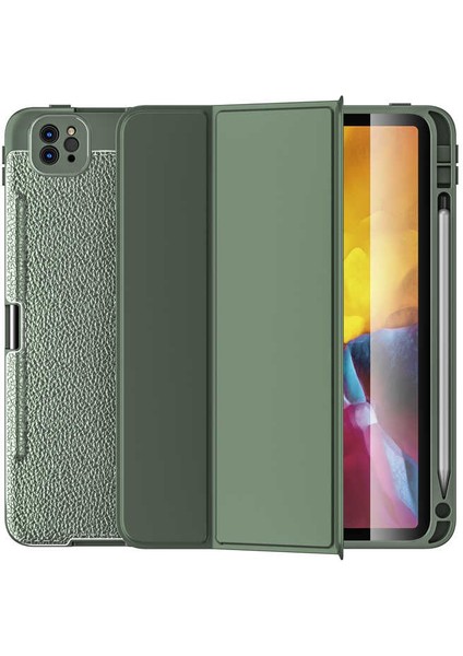 Apple iPad Pro 12.9 6. Nesil Yatay Standlı Kalemlikli Uyku Modlu Leather Smart Kılıf ve Ekran Koruyucu A2436 A2437 A2764 A2766