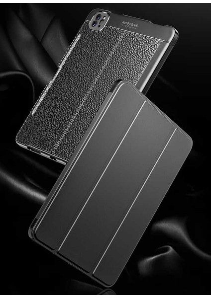 Apple iPad Pro 12.9 6. Nesil Yatay Standlı Kalemlikli Uyku Modlu Leather Smart Kılıf ve Ekran Koruyucu A2436 A2437 A2764 A2766