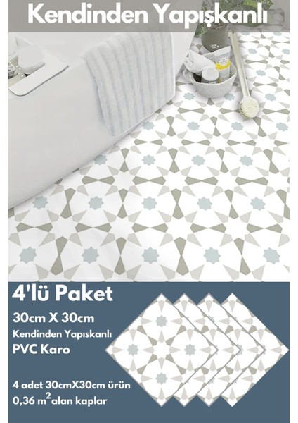 Kendinden Yapışkanlı Karo Pvc Mutfak Banyo Tezgah Kaplama Sticker 4 Adet 30 cm × 30 cm