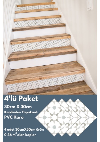 Kendinden Yapışkanlı Karo Pvc Mutfak Banyo Tezgah Kaplama Sticker 4 Adet 30 cm × 30 cm