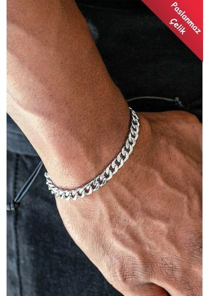 Gurmet Klasik Kararmaz Gümüş Erkek Çelik Bileklik