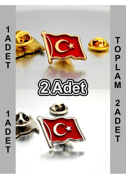 Herşey Nota 2 Adet Türk Bayrağı Gold&gümüş Yaka Rozeti