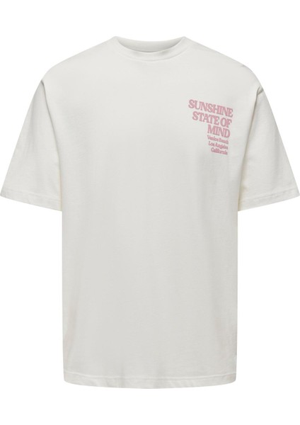 O Yaka Baskılı Beyaz Erkek T-Shirt Onskenny Rlx Text Ss Tee modelleri