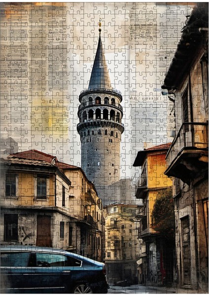 Ahşap Mdf Puzzle Yapboz Galata Kulesi Gazete Fon 500 Parça 50*70 cm