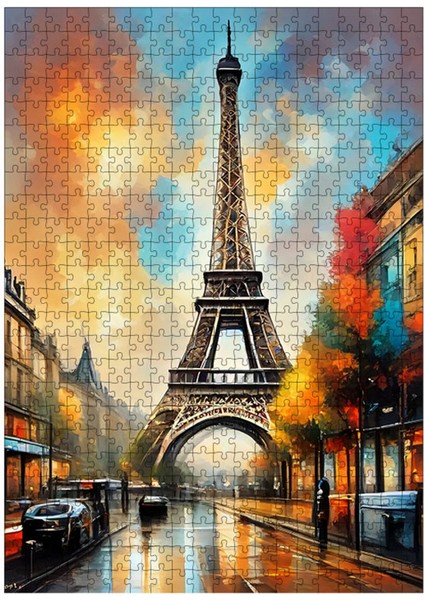 Ahşap Mdf Puzzle Yapboz Retro Eyfel Kulesi 500 Parça 50*70 cm