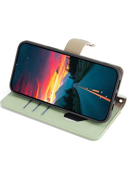 Samsung Galaxy M13 4g Deri Kılıf Fermuarlı Cüzdan Makyaj Aynası Omuz Askılı Telefon Kapağı-Yeşil (Yurt Dışından)