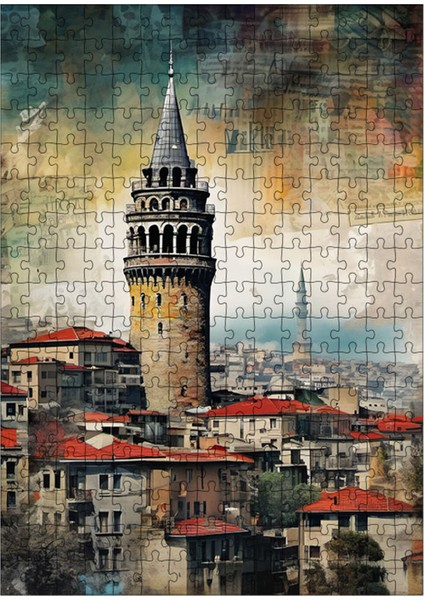 Ahşap Mdf Puzzle Yapboz Retro Galata Kulesi 255 Parça 35*50 cm