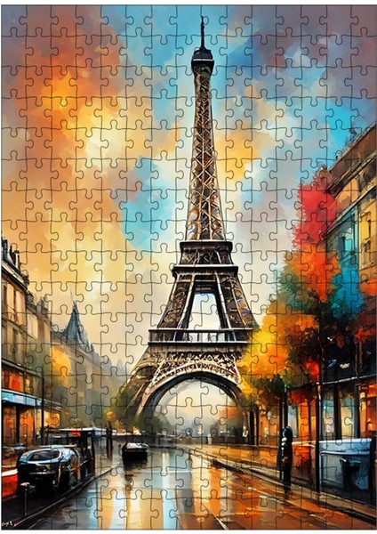 Ahşap Mdf Puzzle Yapboz Retro Eyfel Kulesi 255 Parça 35*50 cm