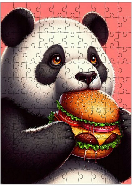 Ahşap Mdf Puzzle Yapboz Hamburger Yem Panda 120 Parça 25*35 cm