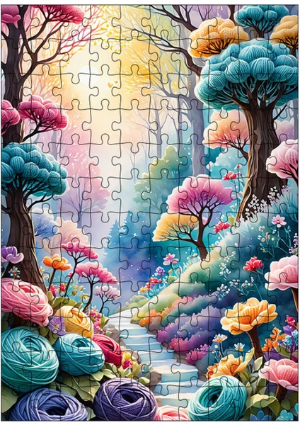 Ahşap Mdf Puzzle Yapboz Renkli Ağaçlar 120 Parça 25*35 cm