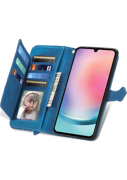 Samsung Galaxy A25 5g (Global) (161.0 x 76.5 x 8.3mm) Fermuarlı Cep Kılıfı Çiçek Baskılı Telefon Kapağı-Mavi (Yurt Dışından)