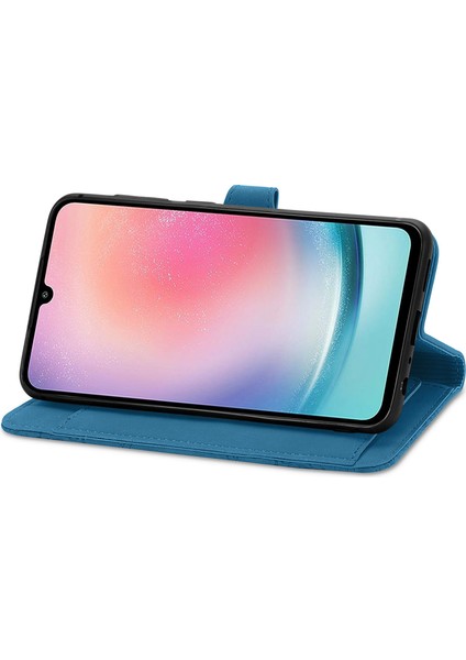 Samsung Galaxy A25 5g (Global) (161.0 x 76.5 x 8.3mm) Fermuarlı Cep Kılıfı Çiçek Baskılı Telefon Kapağı-Mavi (Yurt Dışından)