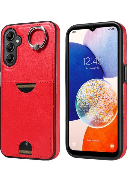 006 Samsung Galaxy A14 4G/A14 5g Arka Kapak Pu Tpu Kılıf Kart Çantası Halkalı Tutucu-Kırmızı (Yurt Dışından)