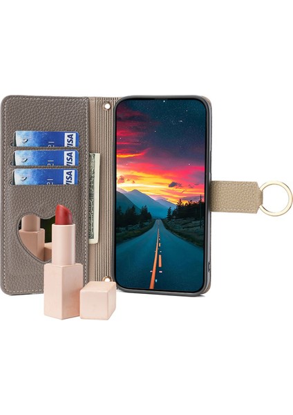 Samsung Galaxy M14 5g Crossbody Telefon Kılıfı Pu Deri Fermuar Standı Kapak Çevirin-Gri (Yurt Dışından) fiyatları