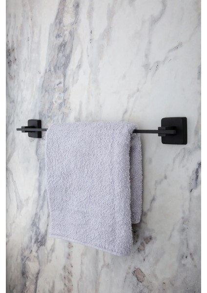 Siyah Paslanmaz Uzun Havluluk / Geniş Kapaklı Tuvalet Kağıtlığı / Banyo Askılığı -Pirinç 3lü Set
