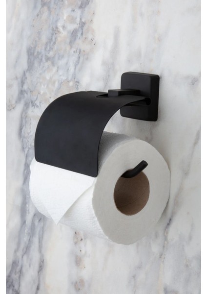 Siyah Paslanmaz Uzun Havluluk / Geniş Kapaklı Tuvalet Kağıtlığı / Banyo Askılığı -Pirinç 3lü Set