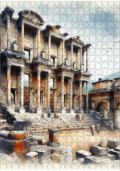 Karizma Tablo Ahşap Mdf Puzzle Yapboz Efes Celsus Kütüphanesi 500 Parça 50*70 cm