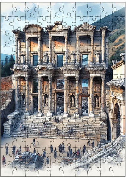 Ahşap Mdf Puzzle Yapboz Efes Celsus Kütüphanesi 120 Parça 25*35 cm