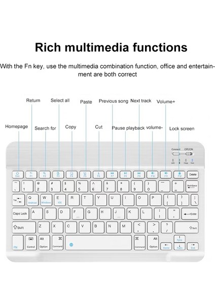 Bluetooth Fare Beyaz ile Klavye 7-8 Inç (Yurt Dışından)