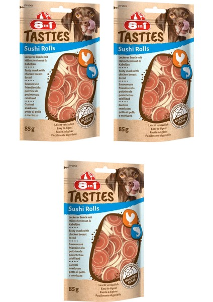 Tasties Sushi Rolls Tavuk ve Balıklı Köpek Ödülü 85 gr. x 3 Adet
