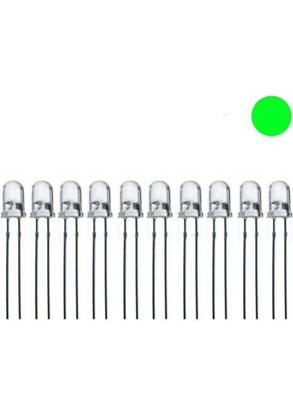 5mm Şeffaf Yeşil LED Paketi - 10 Adet