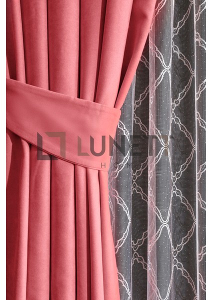 Lunett Home Kullanıma Hazır Pembe Rengi Seyrek Pile 1x2 Dikim Fon Perde Tek Kanat 9212