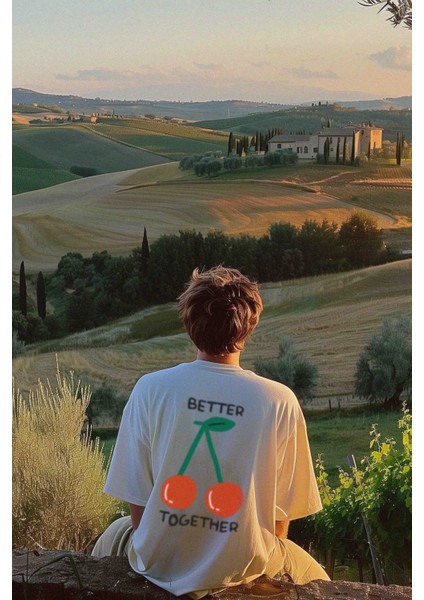 Better Together Oversize T-Shirt - Erkek - Ekru
