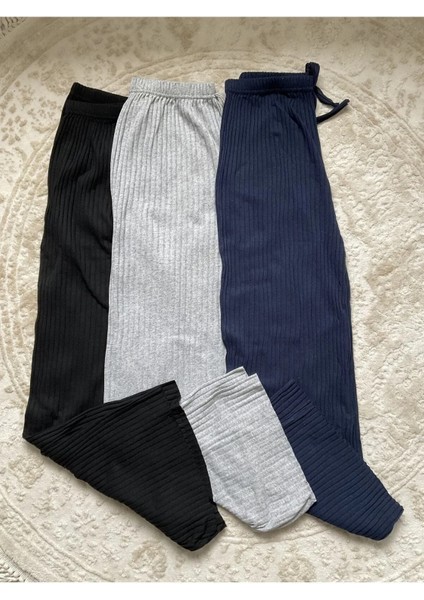 3'lü Kadın Fitilli Rahat Pantolon & Eşofman Gündelik Rahat Ev Giyim Pijama