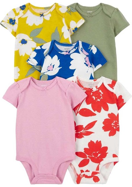 Layette Kız Bebek 5'li Kısa Kollu Body Renkli Çiçekler