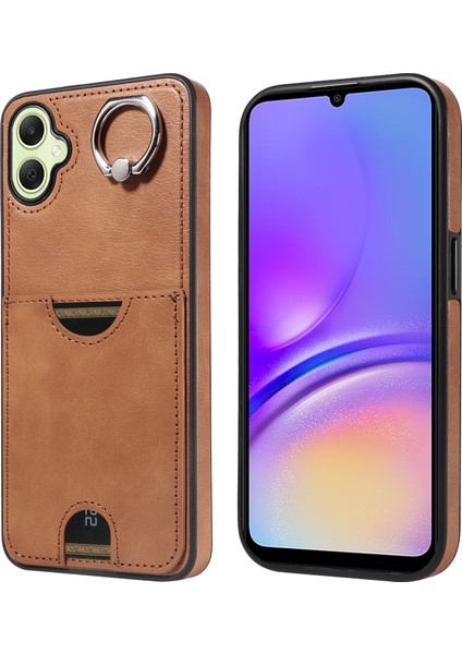 006 Samsung Galaxy A05 4g Kılıf Tek Kart Yuvalı Kickstand Buzağı Dokulu Arka Kapak-Mavi-Kahverengi (Yurt Dışından)