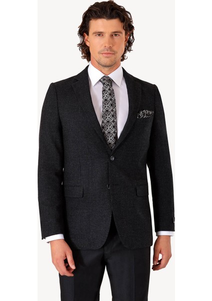 Erkek Siyah Kışlık Yünlü Regular Fit Desenli Tek Ceket fiyatları