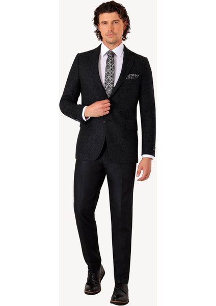 Erkek Siyah Kışlık Yünlü Regular Fit Desenli Tek Ceket modelleri