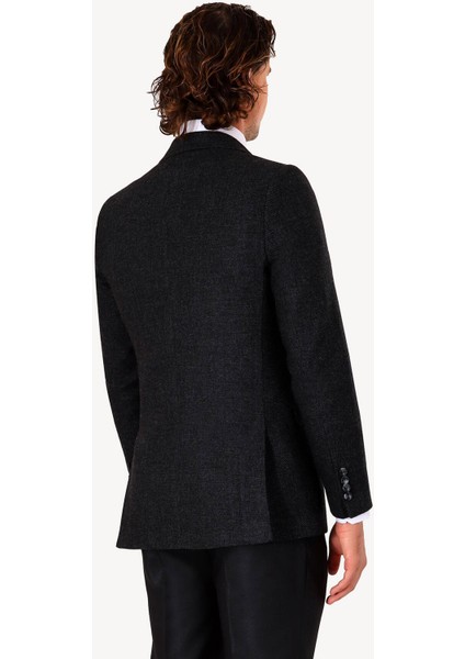 Erkek Siyah Kışlık Yünlü Regular Fit Desenli Tek Ceket indirimleri