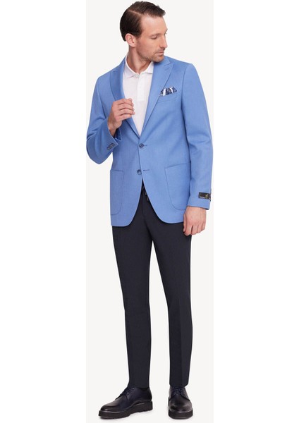 Erkek Indigo Mavi Regular Fit Sivri Yaka Tek Ceket modelleri