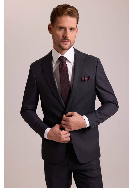 Erkek Antrasit Slim Fit Mono Yaka Yün Takım Elbise indirimleri