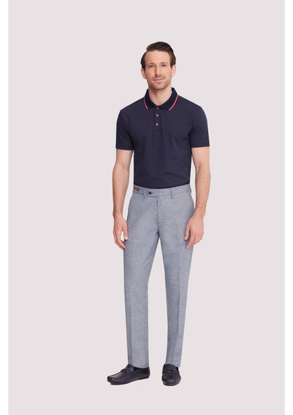 Erkek Gri Regular Fit Çizgili Keten Pantolon