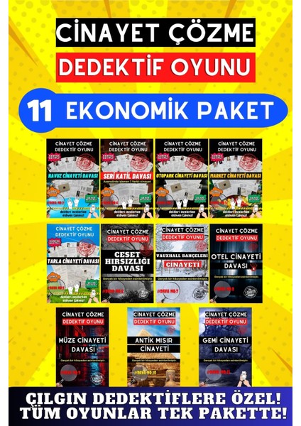 11'li Paket Cinayet Çözme - Ekonomik Paket Dedektif Oyunu - Çözülmeyen Davalar - Katil Kim Oyunu