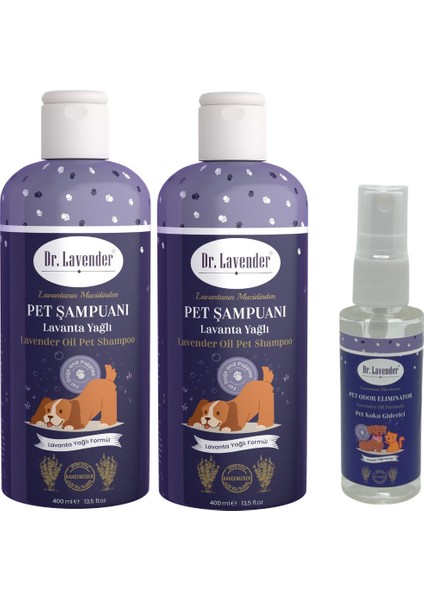 Dr. Lavender Antiseptik Köpek Şampuanı 400 ml (2'li Set) Pet Koku Giderici 45 ml