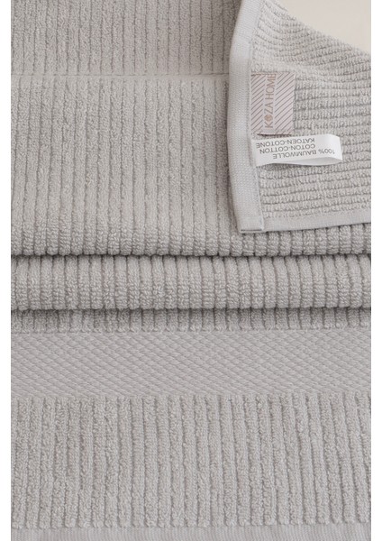 Ivory Gri Fitilli Mikro Fiber Pamuk 2li Banyo Havlusu Seti 50 x 90 - 70 x 140 1126A