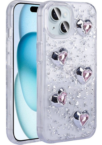 Apple iPhone 15 ile Uyumlu Airbagli Simli Arka Yüzeyli Kapak