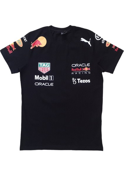 Erkek Bisiklet Yakalı Honda Redbull Baskılı Kısa Kollu Siyah Tişört Ety-Hndr modelleri